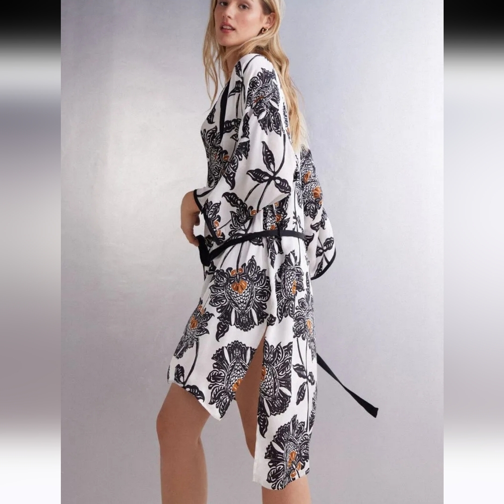 Intimissimi Robe-Folk & Delicious Viscose Satin Robe - Black-m/l - Picture 3 of 10